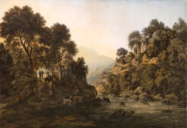 Szarvasmarha a folyóparton (akvarell)