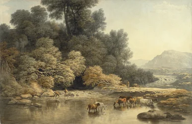 Dombos táj folyóval és szarvasmarhákkal, kb. 1810