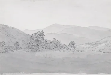 Llantysilio Mountain, Wales (toll, tinta és mosás papíron)