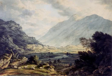 Capel Curig közelében, kilátással a Mount Snowdonra, Walesben, 1793-1830 körül (akvarell)