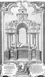 Erzsébet királynő emlékműve a Westminster-apátságban, 1786