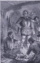 Santiago előreküldte felfedezni, kiszaladt a partra, és tönkrement. Newnes Képi tudás, Newnes kiadója, 1950-es évek körül (litho)
