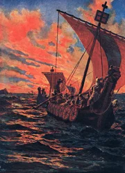 A vikingek visszatérése, illusztráció a „Hutchinson nemzetek története” című műből, az 1900-as évek eleje