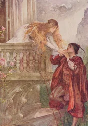 Rómeó és Júlia Edith Nesbit (1858-1924) „Gyermektörténetek Shakespeare-től” című művéből, kiadta a Raphael Tuck und Sons Ltd., London