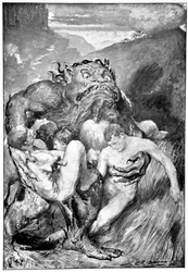 „A gonosz démonja heves tombolásával mohón megragadta őket”, 1910.