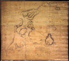 Ő excellenciájának, George Clintonnak, Esq. . . .New York városának és környékének ez a terve . . ., 1785 (fekete és színes tinta, fekete ceruza és színes mosás ronggyal alátámasztott papíron)