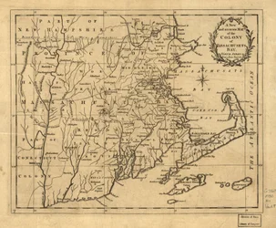 Az észak-amerikai Massachusets (azaz Massachusetts) öböl kolóniájának új és pontos térképe egy kései felmérés alapján. LOC 2001620337