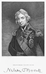 Horatio Nelson admirális portréja az aláírásával, John Cochran metszetével (fl.1821-65)