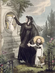The Cemetery of Pere Lachaise, nyomtatta Charles Joseph Hullmandel (1789-1850) pub. 1822 (színes metszet)