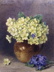 Primrózák és ibolyák. John Jessop Hardwick (1831-1917) festménye Magángyűjtemény.