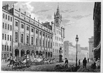 Kilátás a városházára, Exchange, Glasgow, vésette Joseph Swan, 1828
