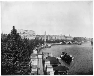 The Thames Embankment és Cleopatras Needle, London, 19. század vége.