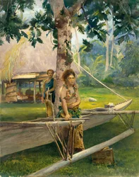 Faase, a Taupo vagy hivatalos Szűz portréja a Fagaloa-öbölből és Her Duennáról, Szamoa, 1891.