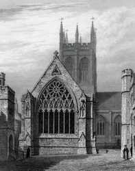 Merton College Chapel, a négyszögből, Oxford, 1834.