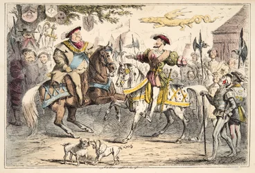 Henrik találkozása I. Ferenccel, a The Comic History of England, pub. 1864 (kézzel színezett rézkarc)