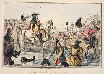 The Battle of the Boyne, The Comic History of England, pub. 1864 (kézzel színezett rézkarc)