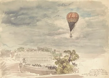 Balloon felemelkedése a Piccadilly állambeli Burlington House-ból, Mr. B. Palmer ablakából