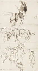 Tanulmányok lovakról, férfiakról és kocsikról, 1811 (toll és barna tinta papíron)