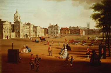 A 2nd Footguards (Coldstream) a Horse Guards-i felvonuláson, 1750 körül