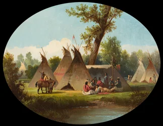 Assiniboin tábor a Missouri felső részén, 1870 körül