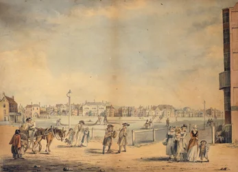 Brighton, bemutatja Miss Widgett körözõ könyvtárát, a Marlborough House-t, a Castle Inn and Assembly Rooms és a Marine Paviliont, 1792