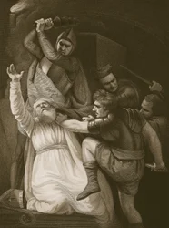 Becket halála, J. Stowe metszete, illusztráció David Hume „Anglia története” című könyvéből, pub. R. Bowyer, London, 1812