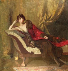 Károlyi Mihály grófnő, díván fekve, 1918