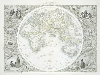 Keleti félteke, a John Tallis és Co., New York és London által kiadott világtérkép-sorozatból, 1850-es évek.