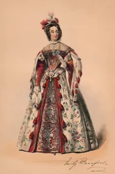 Emily Beaufort hercegnője Victorias Bal Costume királynő jelmezében, 1842. május 12., 1843.