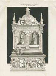 Eccleshall templom – William Overton püspök sírja: szépia rajz, nd [19. század] (rajz)