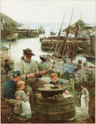 Hajómodell készítője kikötővel, 1908