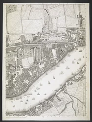 London terve, Ratcliff autópálya, Upper Shadwell út,  London és Westminster városok, valamint Southwark városának terve; : a szomszédos épületekkel; Egy tényleges felmérésből, / JOHN ROCQUE földmérő és John Pine metszetéből,  J