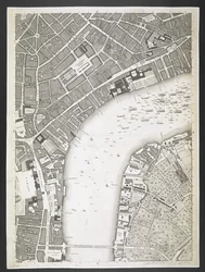 London terve, The Strand, Westminster híd,  London és Westminster városok, valamint Southwark városának terve; : a szomszédos épületekkel; Egy tényleges felmérésből, / JOHN ROCQUE földmérő és John Pine metszetéből,  John Rocq