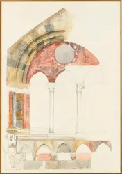 A Broletto ablaka, Como: gyors, színes vázlat, amely a márványok berakásának módszerét mutatja, 1869