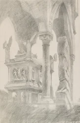 Mastino II della Scala sírjának tanulmányozása Veronában, 1869.