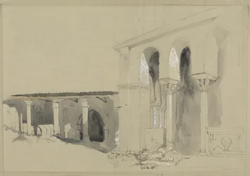 A Torcellói Nagy tér, 1850 (toll, tinta és grafitos mosás, gouache barna szőtt papíron)