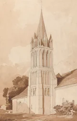 Délkeleti kilátás az Ifs-templomra, Caen közelében, Normandia