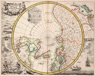 Sarki vetületű térkép a sarkkörrel, 1680 körül (színes metszet)