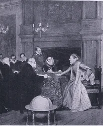"A spanyol király haditengerészete külföldön van", a Waverley Book Company által kiadott Cassells History of the British People-ből, az 1950-es évek körül (litho)