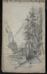Hegyi táj fákkal, 1871-72 (grafit sötétített törtfehér szőtt papíron)