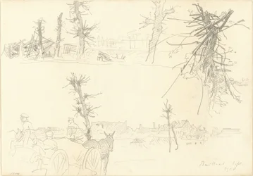 Katonák egy elpusztított tájon [recto], 1918.