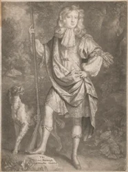 Lord Burleigh [fiatalkorában, állva, fegyverrel a kezében és spániellel az oldalán]