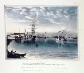 Philadelphia a Navy Yardból, 1840 körül (színes litho)