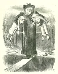 Set Down Two, and Carry One.?: Gladstone, a brit miniszterelnök, azon vitában áll, hogy a vitatott ír törvényjavaslatok közül melyiket kell elutasítani. John Tenniel rajzfilm a londoni Punchból, 1886. április 3.