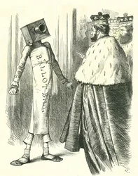 A szavazólap a Lordok Háza előtt állva. John Tenniel rajzfilm a 