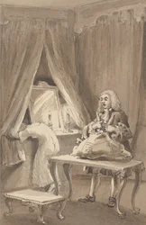 Hogarth, miután a felesége új hálóinget vett fel, megköti Sir James Thornhillnek küldendő dolgait egy levéllel, amelyben azt mondta neki: „Smoking nélkül vitte el a lányát.