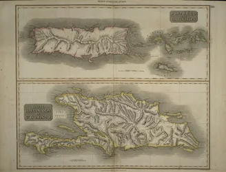 Porto Rico és Virgin-szigetek: Haiti, Hispaniola vagy St. Domingo, 1817 (kézzel színezett metszet)
