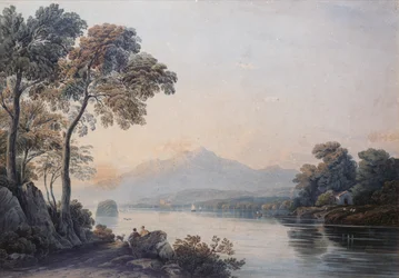 Figurák kutyával a Killarney-tó partján (akvarell)