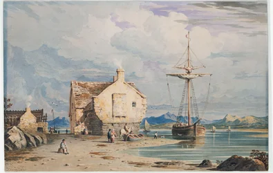 Tegwin komp Snowdonnal a távolban, Harlech közelében, Észak-Walesben, 1826