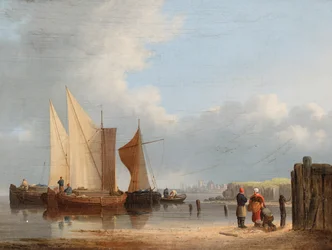 Holland hajók szélcsendben (olaj, tábla)